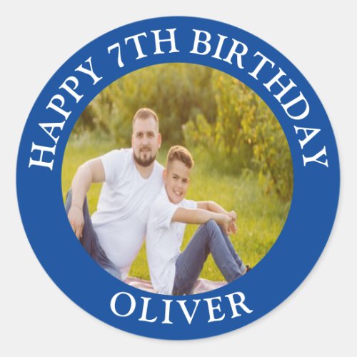 Happy Birthday Custom Photo Age Name Classic Round Sticker