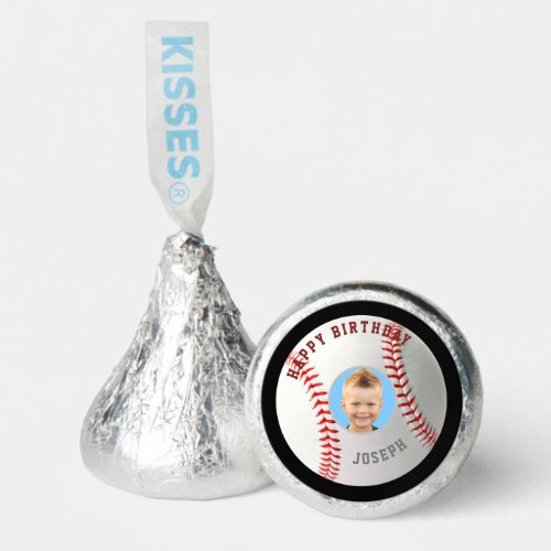 Happy Birthday custom photo Baseball Water Bottle  Hersheys Kisses