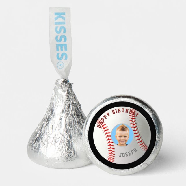 Happy Birthday custom photo Baseball Water Bottle  Hershey®'s Kisses® (Front)