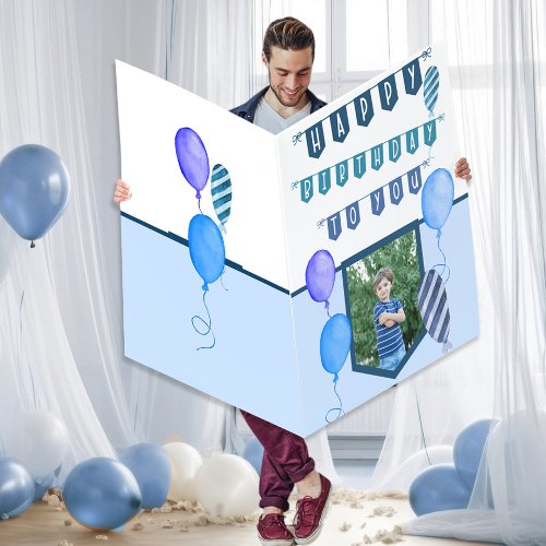 Happy Birthday Custom Photo Blue Balloons Giant Card