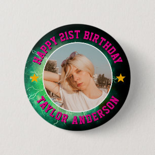 Happy Birthday Custom Photo Cool Retro Bootleg Button