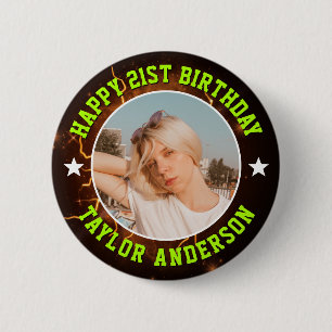 Happy Birthday Custom Photo Cool Retro Bootleg Button