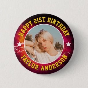 Happy Birthday Custom Photo Cool Retro Bootleg Button