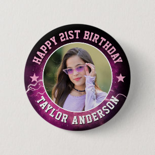 Happy Birthday Custom Photo Cool Retro Bootleg Button