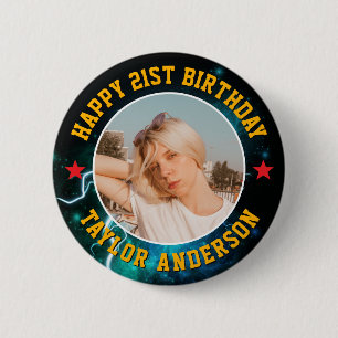 Happy Birthday Custom Photo Cool Retro Bootleg Button