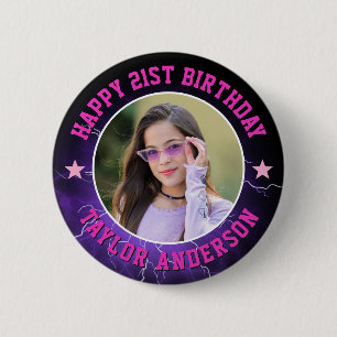 Happy Birthday Custom Photo Cool Retro Bootleg Button