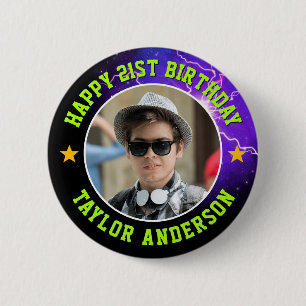 Happy Birthday Custom Photo Cool Retro Bootleg Button