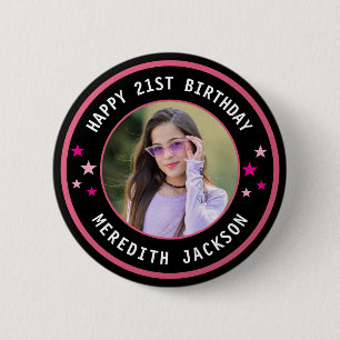 Happy Birthday Custom Photo Cute Pink Personalized Button