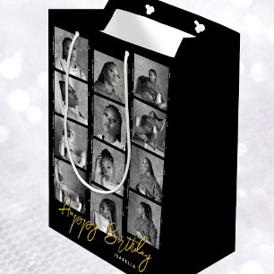 Happy Birthday Custom Photo Film Strip Black Medium Gift Bag
