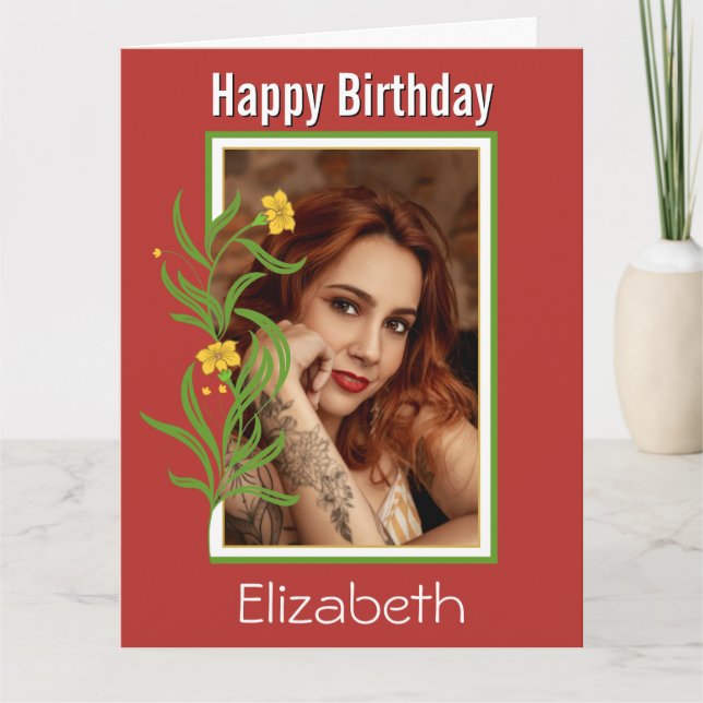 Happy Birthday Custom Photo Orange Border Card (Front)