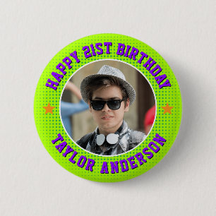 Happy Birthday Custom Photo Retro Personalized Button
