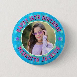 Happy Birthday Custom Photo Retro Personalized Button