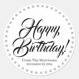 Happy Birthday custom script name elegant chic Classic Round Sticker