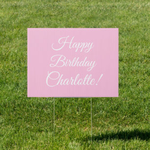 Happy Birthday custom script name text light pink Sign
