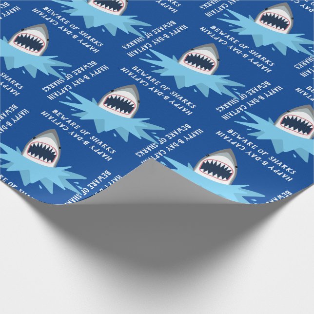Happy Birthday Custom Shark Jaws Funny Wrapping Paper (Corner)
