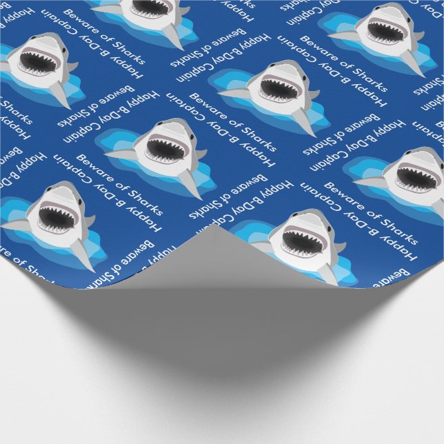 Happy Birthday Custom Shark Jaws Funny Wrapping Paper (Corner)