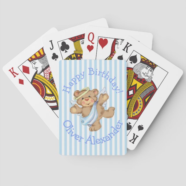 Happy Birthday Custom Teddy Bear Angel Poker Cards (Back)