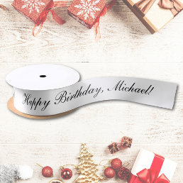 Happy Birthday Custom Text Black And White Chic Satin Ribbon