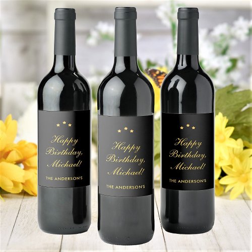 Happy Birthday Custom Text Elegant Black Wine Label