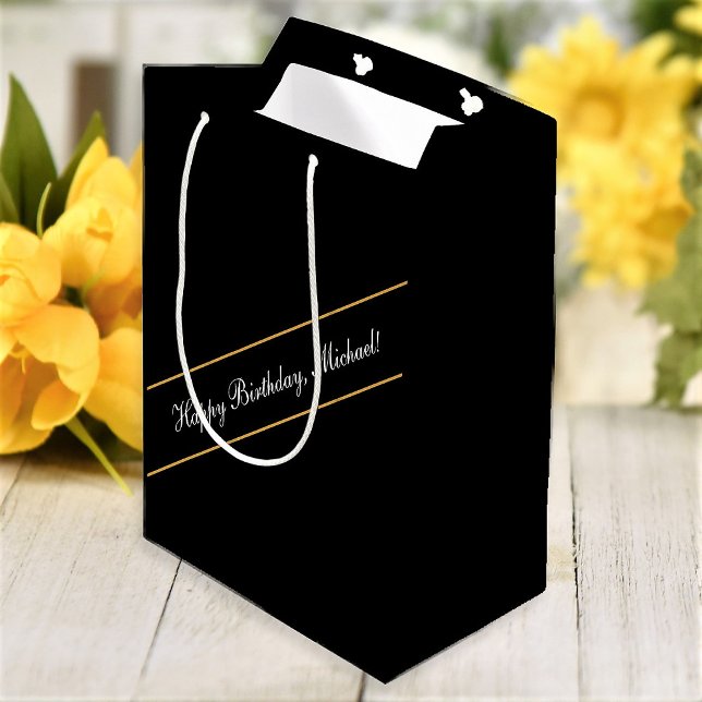 Happy Birthday Custom Text Elegant Personalized Medium Gift Bag (Creator Uploaded)