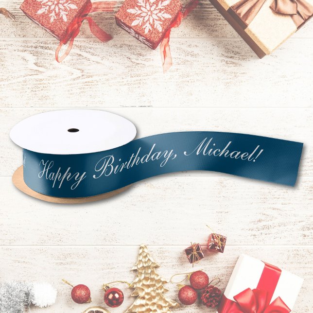 Happy Birthday Custom Text Ocean Blue Chic Satin Ribbon (Creator Uploaded)