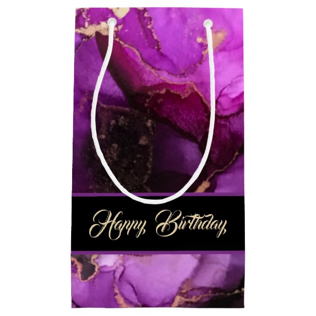 Happy Birthday Custom Text Purple Black Gift Bag (Front)