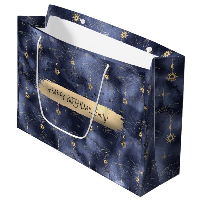 Happy Birthday Custom Text trendy Personalized  Large Gift Bag (Front Angled)