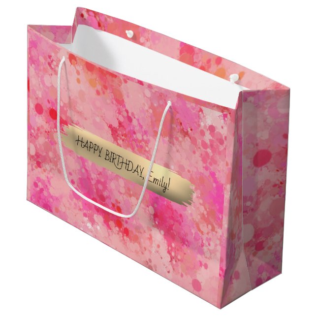 Happy Birthday Custom Text trendy Personalized  Large Gift Bag (Front Angled)