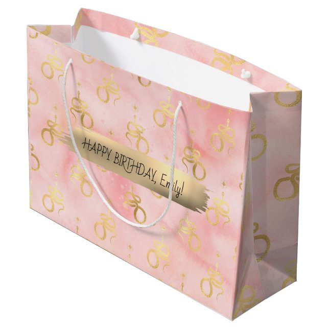 Happy Birthday Custom Text trendy Personalized  Large Gift Bag (Back Angled)