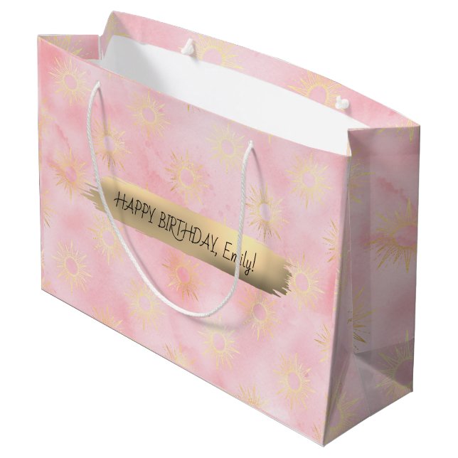 Happy Birthday Custom Text trendy Personalized  Large Gift Bag (Back Angled)
