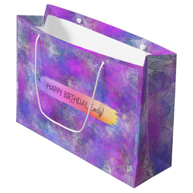 Happy Birthday Custom Text trendy Personalized  Large Gift Bag (Front Angled)