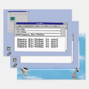 Happy Birthday Custom Windows 95 Computer Theme Wrapping Paper Sheets