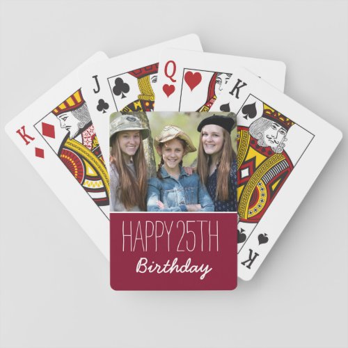 Happy Birthday Custom Year And Photo Burgundy Poker Cards