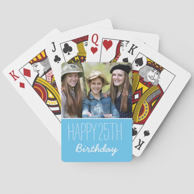 Happy Birthday Custom Year And Photo Sky Blue Poker Cards (Back)