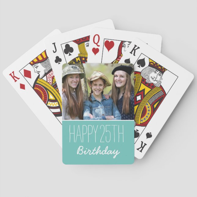 Happy Birthday Custom Year And Photo Teal Poker Cards (Back)
