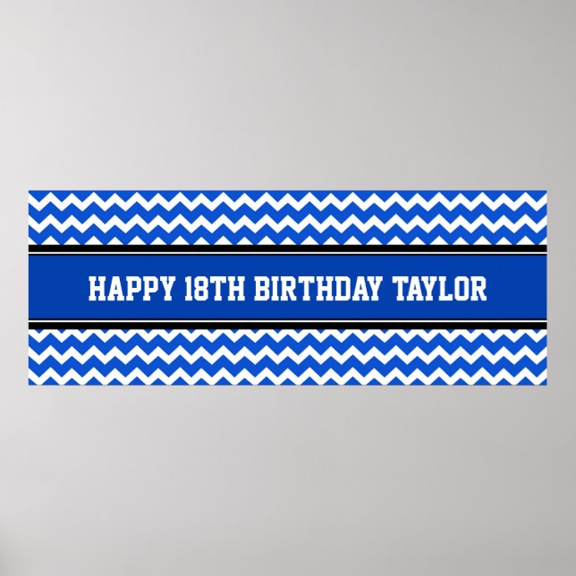 Happy Birthday Custom Year Name Banner Blue Poster (Front)