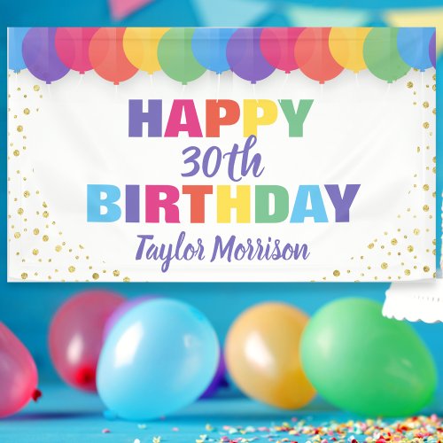 Happy Birthday Custom Year Name Colorful Balloons Banner