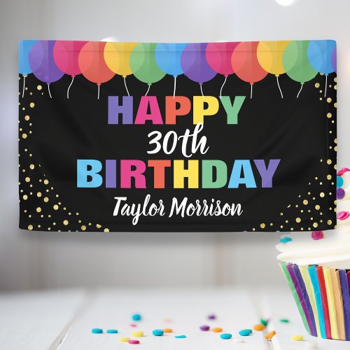 Happy Birthday Custom Year Name Colorful Balloons Banner