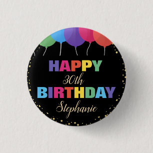 Happy Birthday Custom Year Name Colorful Balloons Button