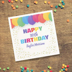 Happy Birthday Custom Year Name Colorful Balloons Napkins