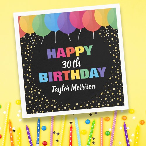 Happy Birthday Custom Year Name Colorful Balloons Napkins