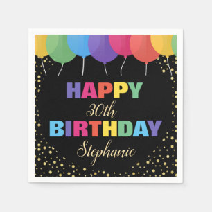 Happy Birthday Custom Year Name Colorful Balloons Napkins