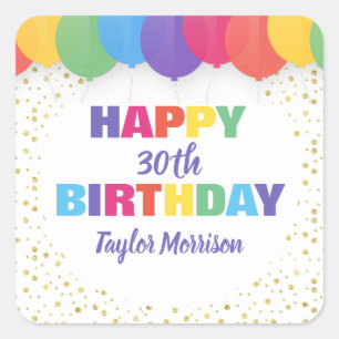Happy Birthday Custom Year Name Colorful Balloons Square Sticker