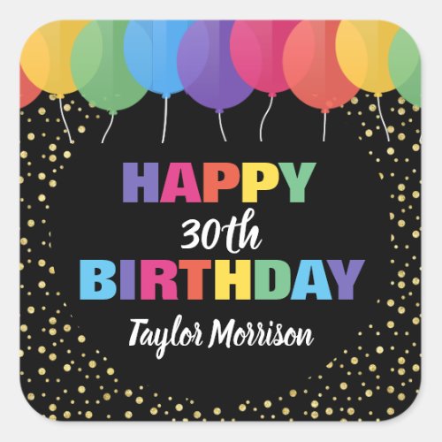 Happy Birthday Custom Year Name Colorful Balloons Square Sticker