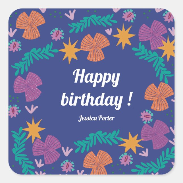 Happy birthday customizable blue modern sticker (Front)