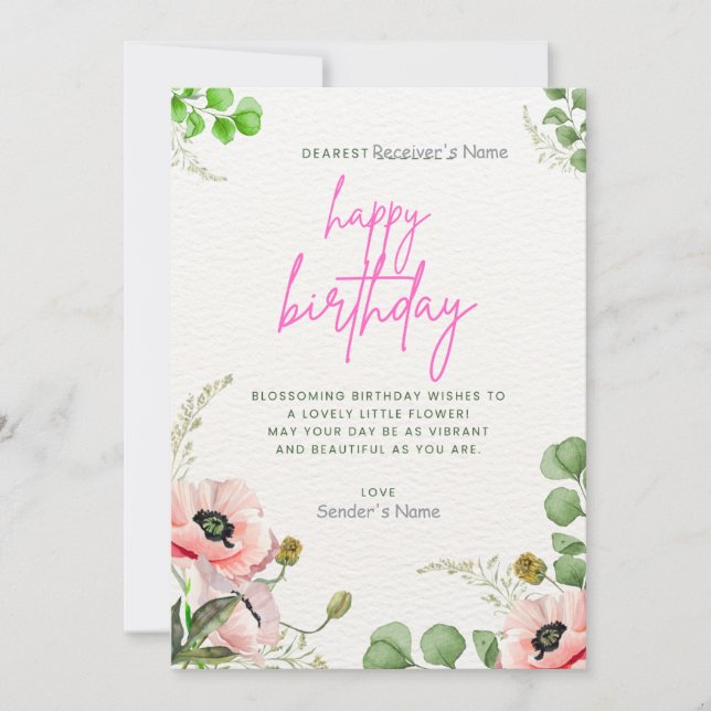 Happy Birthday Customizable Digital Greeting Card (Front)