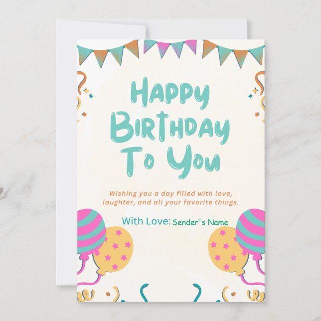 Happy Birthday Customizable Digital Greeting Card (Front)