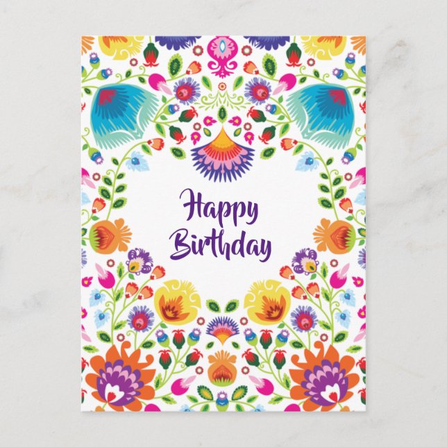 Happy Birthday customizable folklore postcard (Front)
