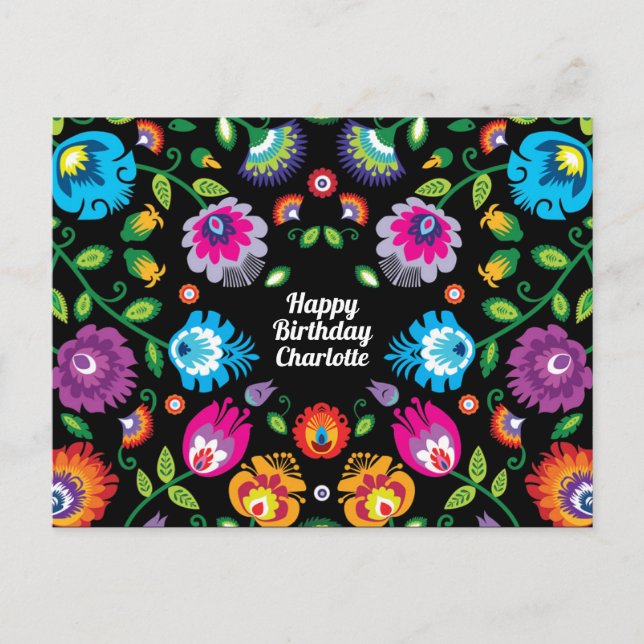 🎁 Happy Birthday customizable folklore postcard (Front)