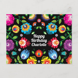 🎁Happy Birthday customizable horizontal folklore Postcard